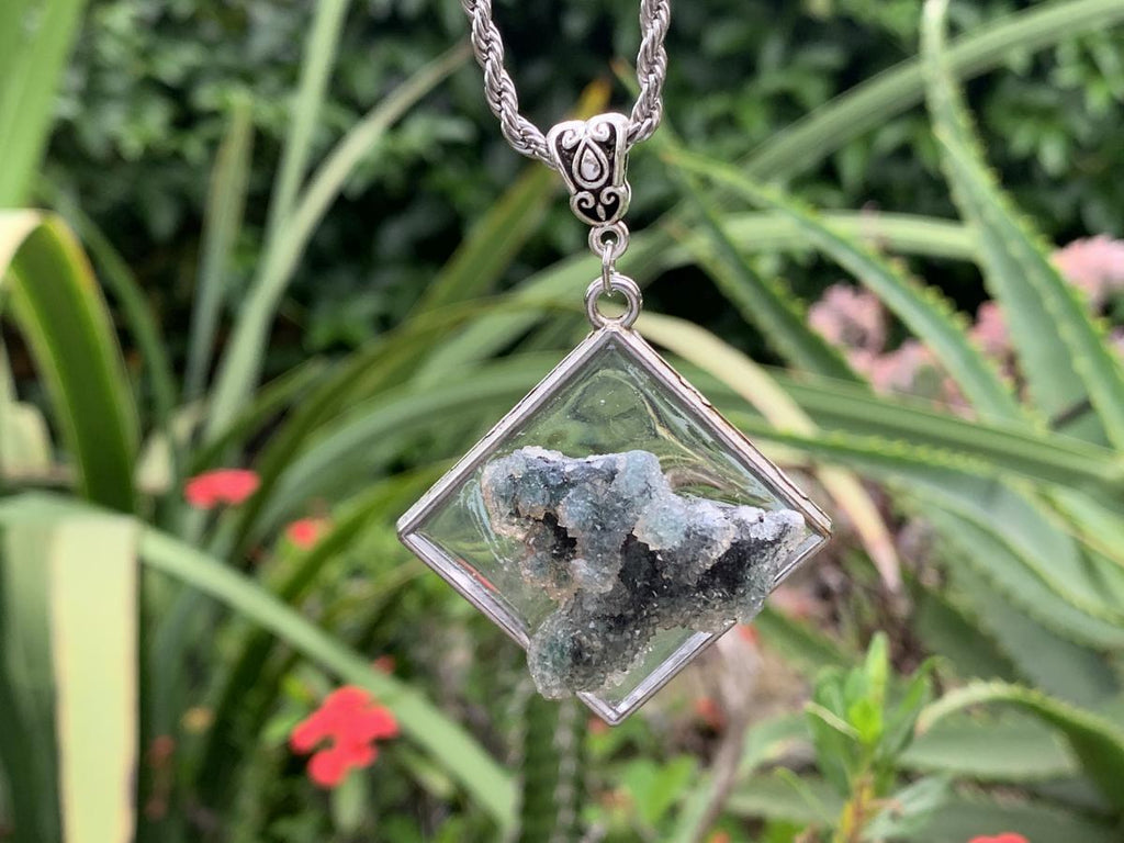 Hand Made Natural Drusy Crystalline Coated Copper Quartz Pendant by Adre Designs x 1 From the Congo