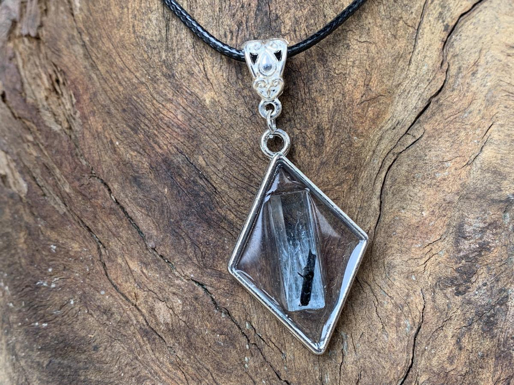 Hand Made Natural Aquamarine with Schorl Black Tourmaline Crystal Pendant by Adre Designs x 1 From Erongo, Namibia