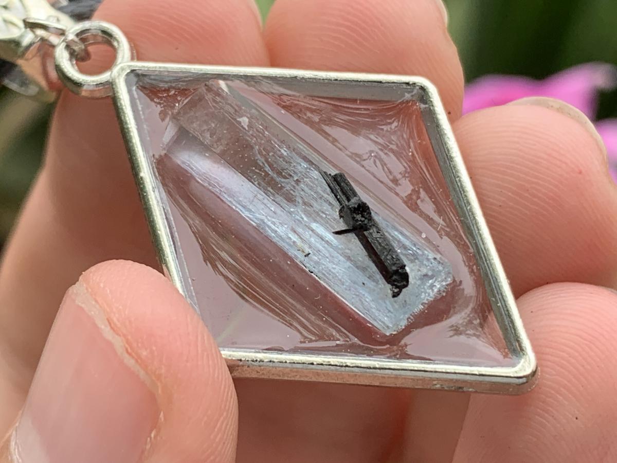 Hand Made Natural Aquamarine with Schorl Black Tourmaline Crystal Pendant by Adre Designs x 1 From Erongo, Namibia