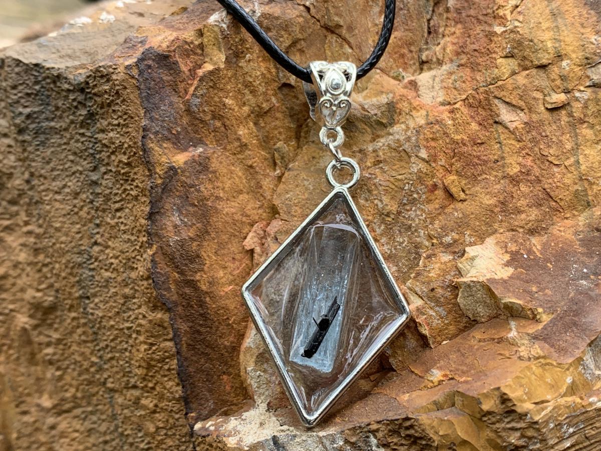 Hand Made Natural Aquamarine with Schorl Black Tourmaline Crystal Pendant by Adre Designs x 1 From Erongo, Namibia