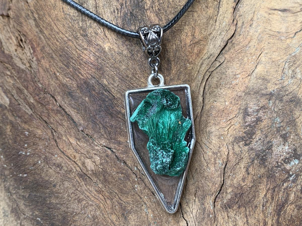 Hand Made Natural Fibrous Silky Malachite Crystal Pendant by Adre Designs x 1 From the Congo