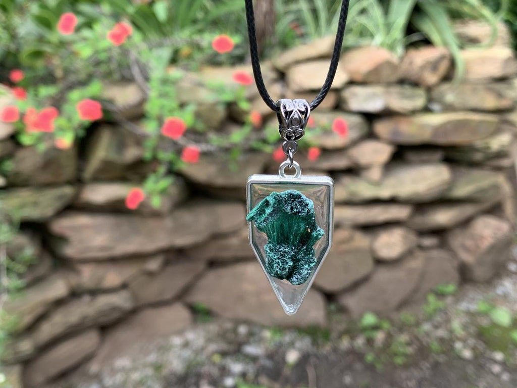 Hand Made Natural Fibrous Silky Malachite Crystal Pendant by Adre Designs x 1 From the Congo