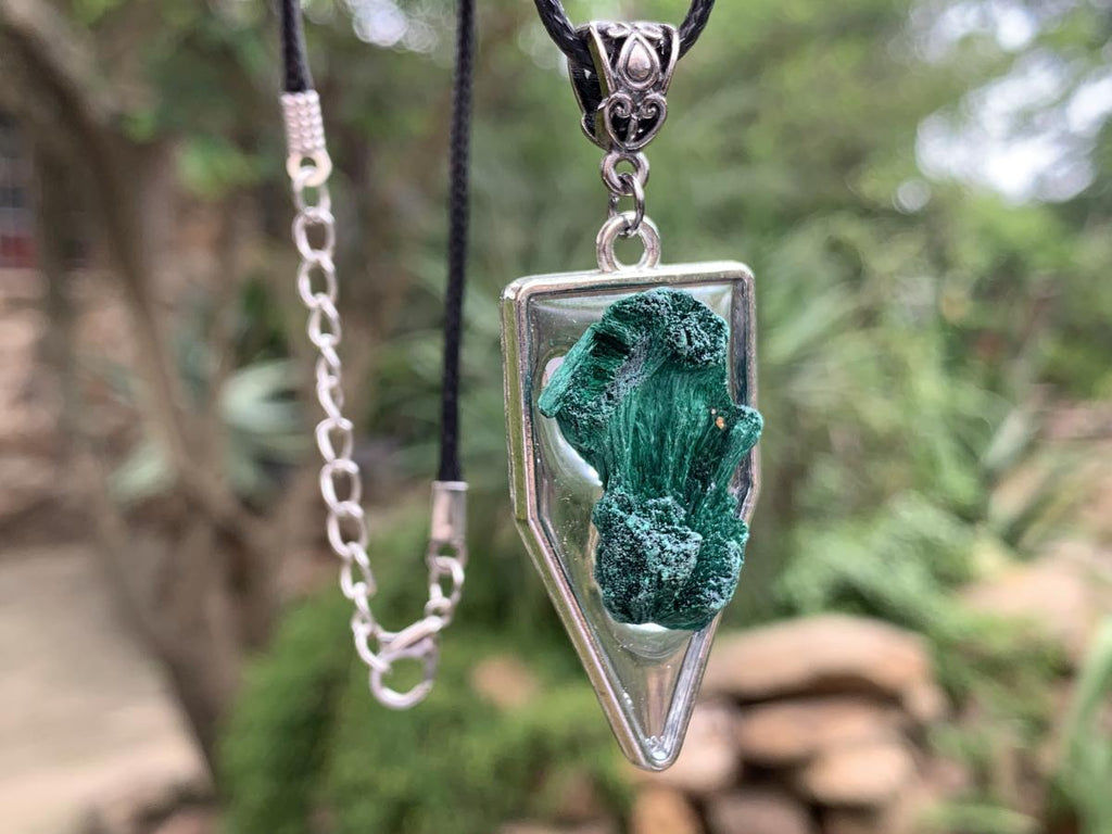 Hand Made Natural Fibrous Silky Malachite Crystal Pendant by Adre Designs x 1 From the Congo
