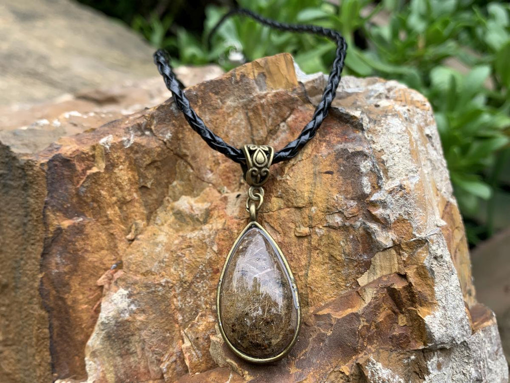 Hand Made Polished Cabochon Teardrop Golden Rutile Quartz Crystal Pendant by Adre Designs x 1 From Madagascar