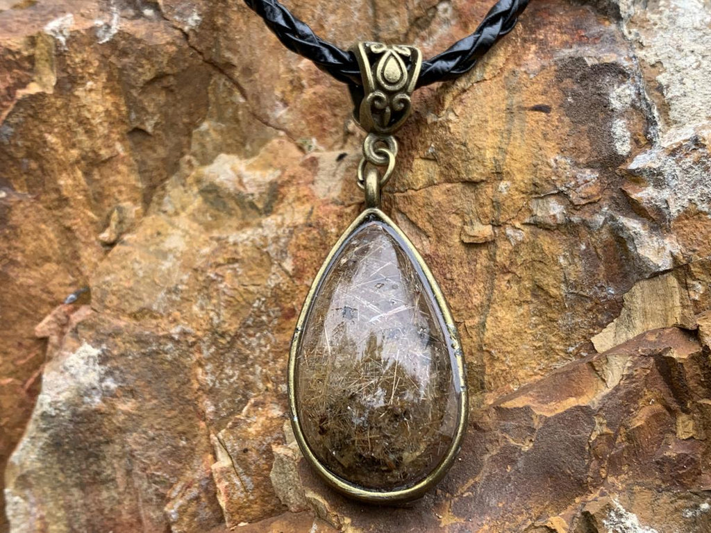Hand Made Polished Cabochon Teardrop Golden Rutile Quartz Crystal Pendant by Adre Designs x 1 From Madagascar
