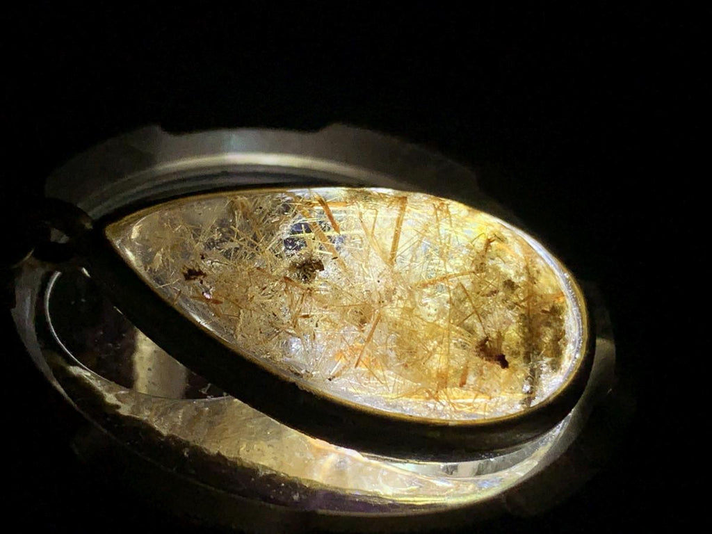 Hand Made Polished Cabochon Teardrop Golden Rutile Quartz Crystal Pendant by Adre Designs x 1 From Madagascar