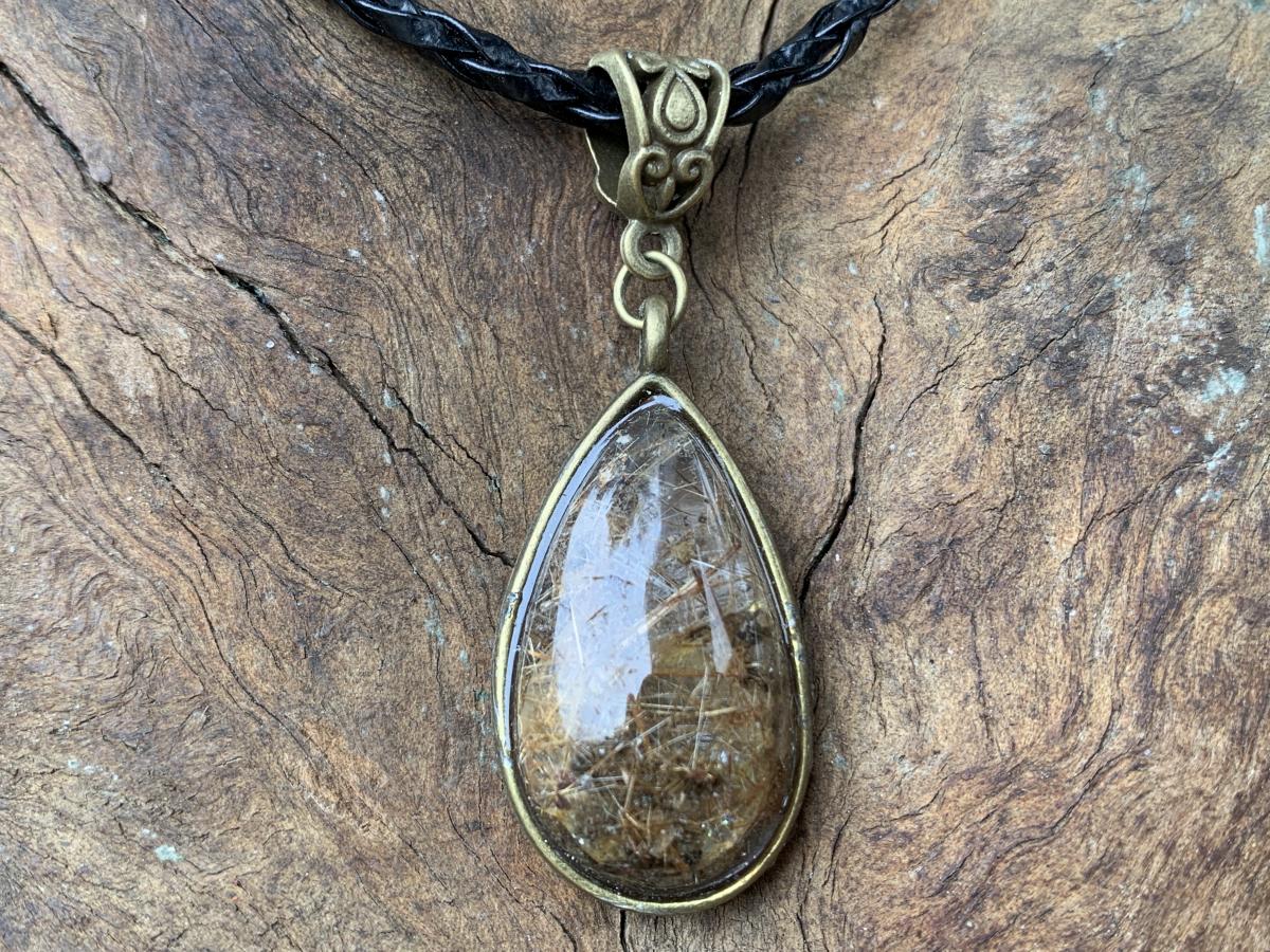 Hand Made Polished Cabochon Teardrop Golden Rutile Quartz Crystal Pendant by Adre Designs x 1 From Madagascar