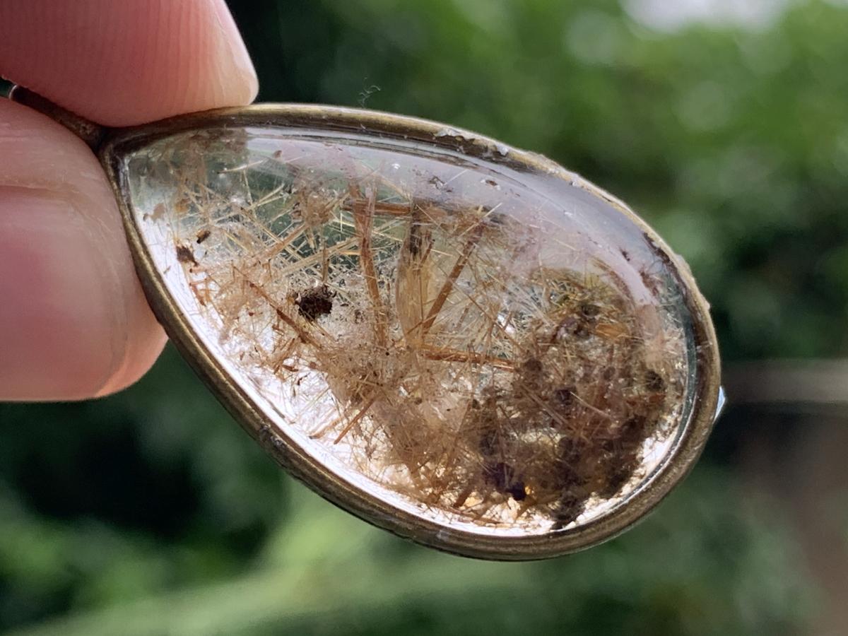 Hand Made Polished Cabochon Teardrop Golden Rutile Quartz Crystal Pendant by Adre Designs x 1 From Madagascar