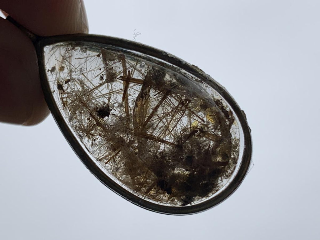 Hand Made Polished Cabochon Teardrop Golden Rutile Quartz Crystal Pendant by Adre Designs x 1 From Madagascar