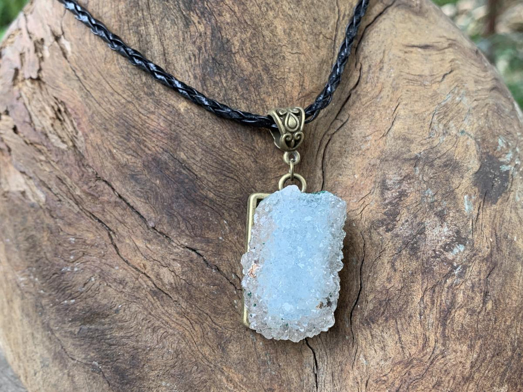 Hand Made Natural Super Rare Drusy Quartz Coated Malachite Crystal Pendant by Adre Designs x 1 From the Congo