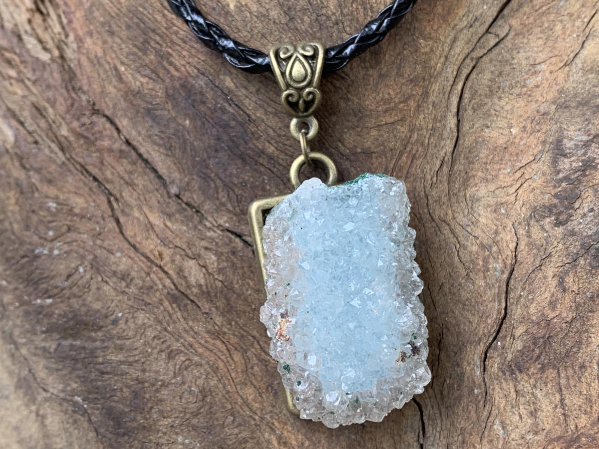 Hand Made Natural Super Rare Drusy Quartz Coated Malachite Crystal Pendant by Adre Designs x 1 From the Congo