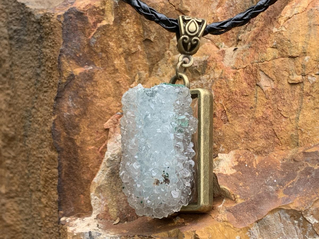 Hand Made Natural Super Rare Drusy Quartz Coated Malachite Crystal Pendant by Adre Designs x 1 From the Congo