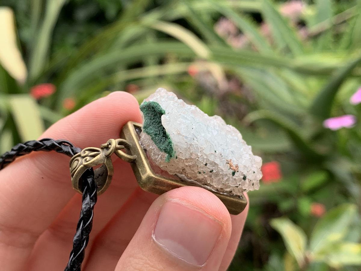 Hand Made Natural Super Rare Drusy Quartz Coated Malachite Crystal Pendant by Adre Designs x 1 From the Congo