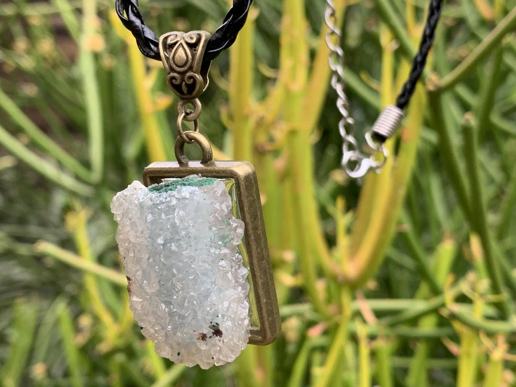 Hand Made Natural Super Rare Drusy Quartz Coated Malachite Crystal Pendant by Adre Designs x 1 From the Congo