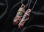 Hand Made Polished Dragonsblood Stone Copper Wire Art Pendants - Sold Per Item - From Tshipise, South Africa