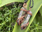 Hand Made Polished Dragonsblood Stone Copper Wire Art Pendants - Sold Per Item - From Tshipise, South Africa