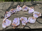 Hand Made Polished Sunburst Amethyst Slice Copper Wire Art Pendants - Sold Per Item - From Zambia