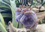 Hand Made Polished Sunburst Amethyst Slice Copper Wire Art Pendants - Sold Per Item - From Zambia