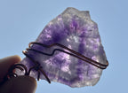 Hand Made Polished Sunburst Amethyst Slice Copper Wire Art Pendants - Sold Per Item - From Zambia