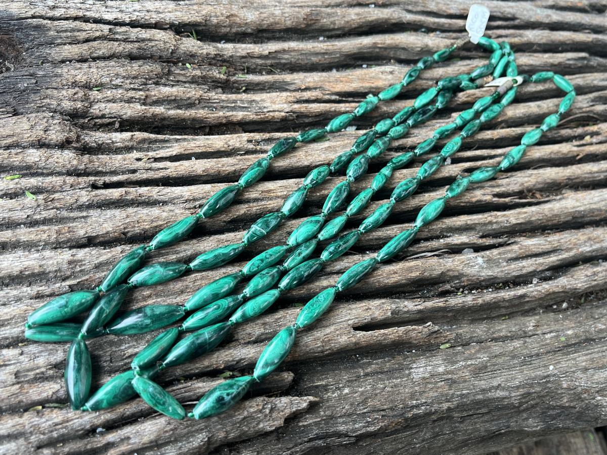 Hand Made Malachite Barrel Bead Necklace - Sold Per Item - From the Congo