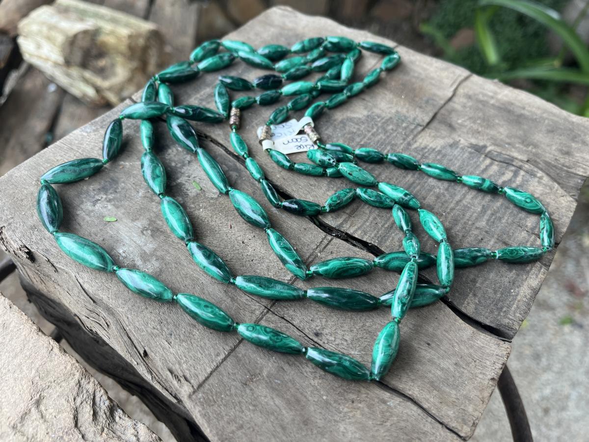 Hand Made Malachite Barrel Bead Necklace - Sold Per Item - From the Congo