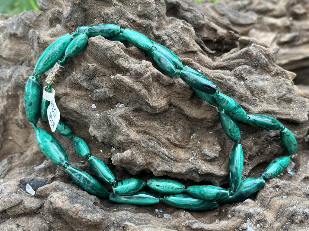 Hand Made Malachite Barrel Bead Necklace - Sold Per Item - From the Congo