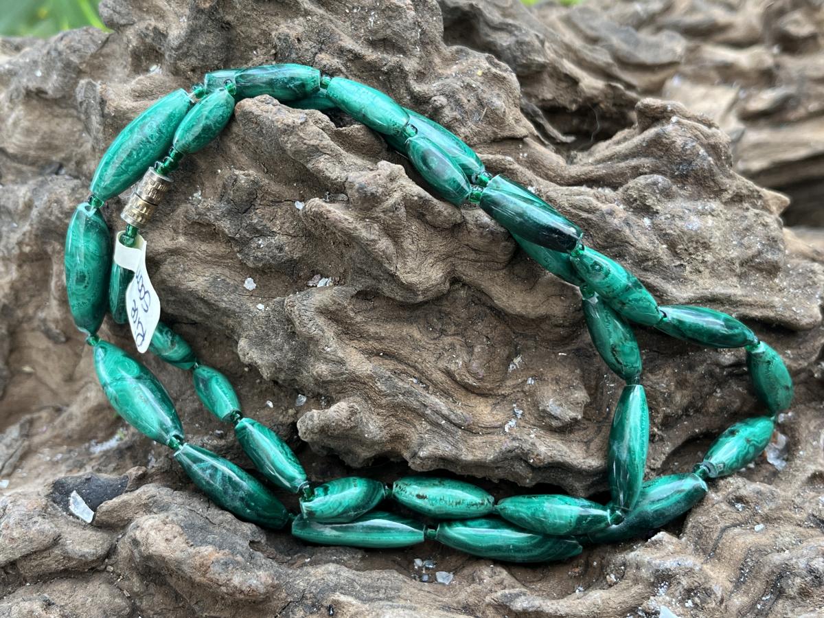 Hand Made Malachite Barrel Bead Necklace - Sold Per Item - From the Congo