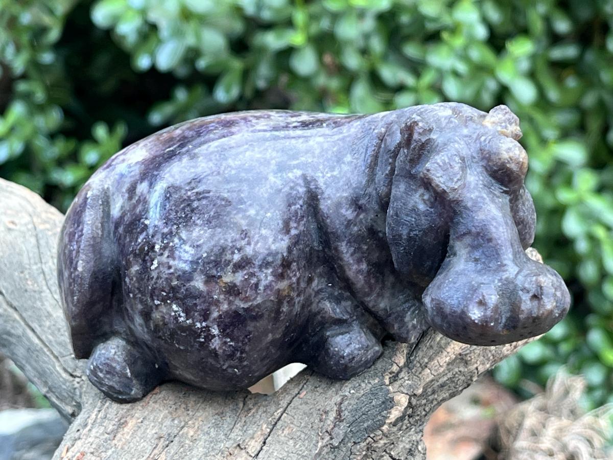 Hand Made Purple Lithium Lepidolite Hippo Carving x 1 From Zimbabwe