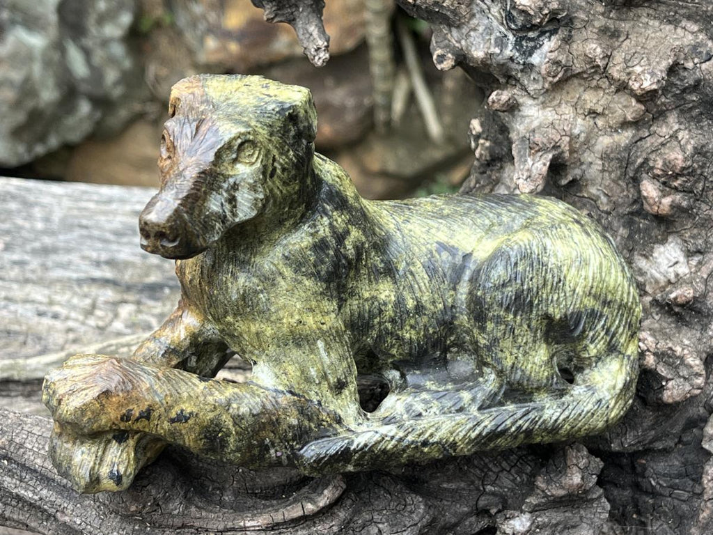 Hand Made Leopard Stone Collie Dog Carving x 1 From Zimbabwe