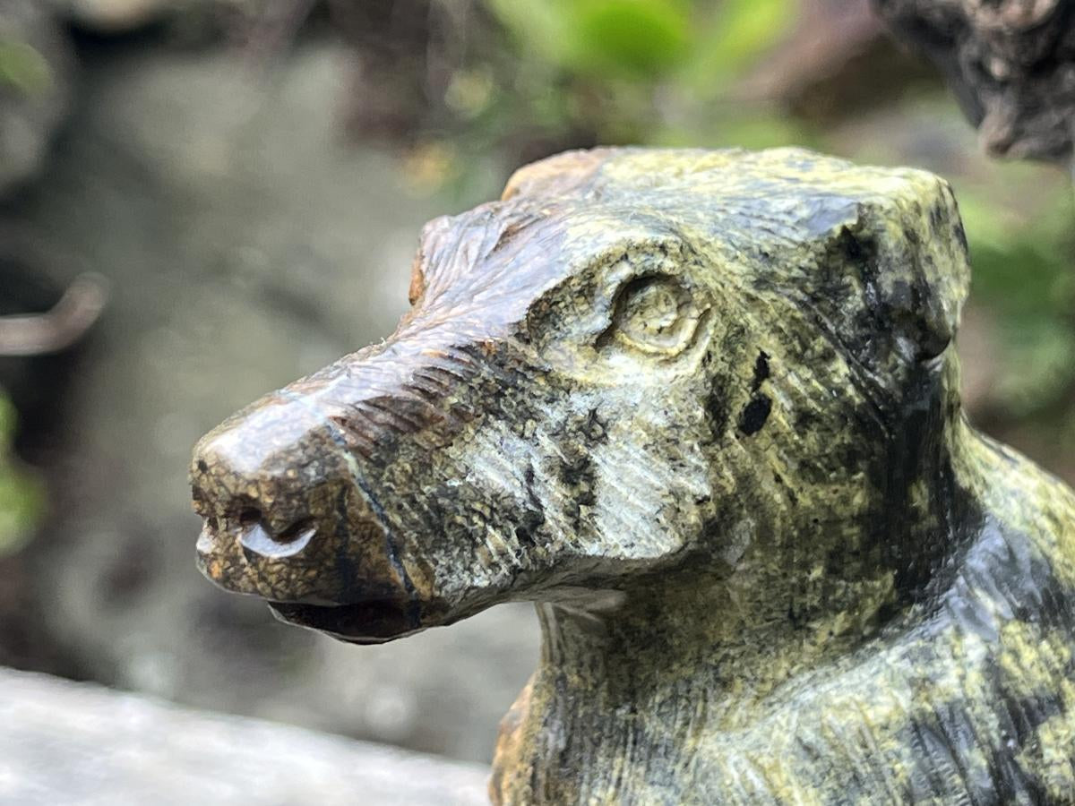 Hand Made Leopard Stone Collie Dog Carving x 1 From Zimbabwe