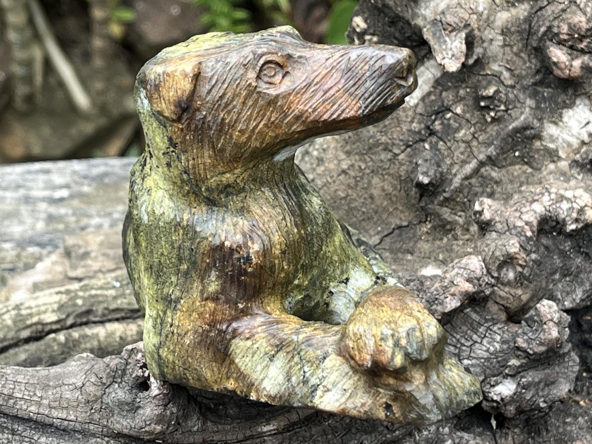 Hand Made Leopard Stone Collie Dog Carving x 1 From Zimbabwe