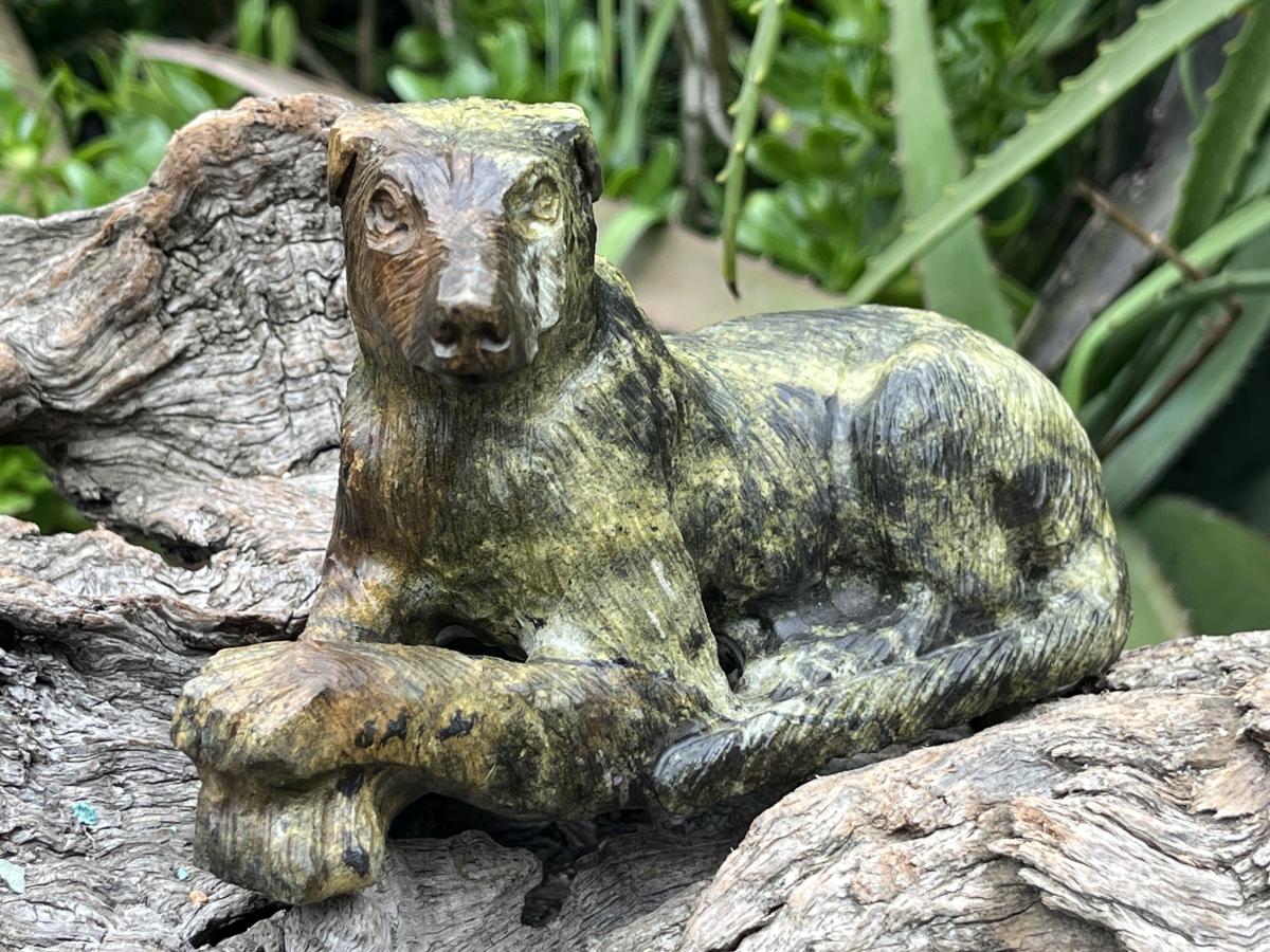 Hand Made Leopard Stone Collie Dog Carving x 1 From Zimbabwe