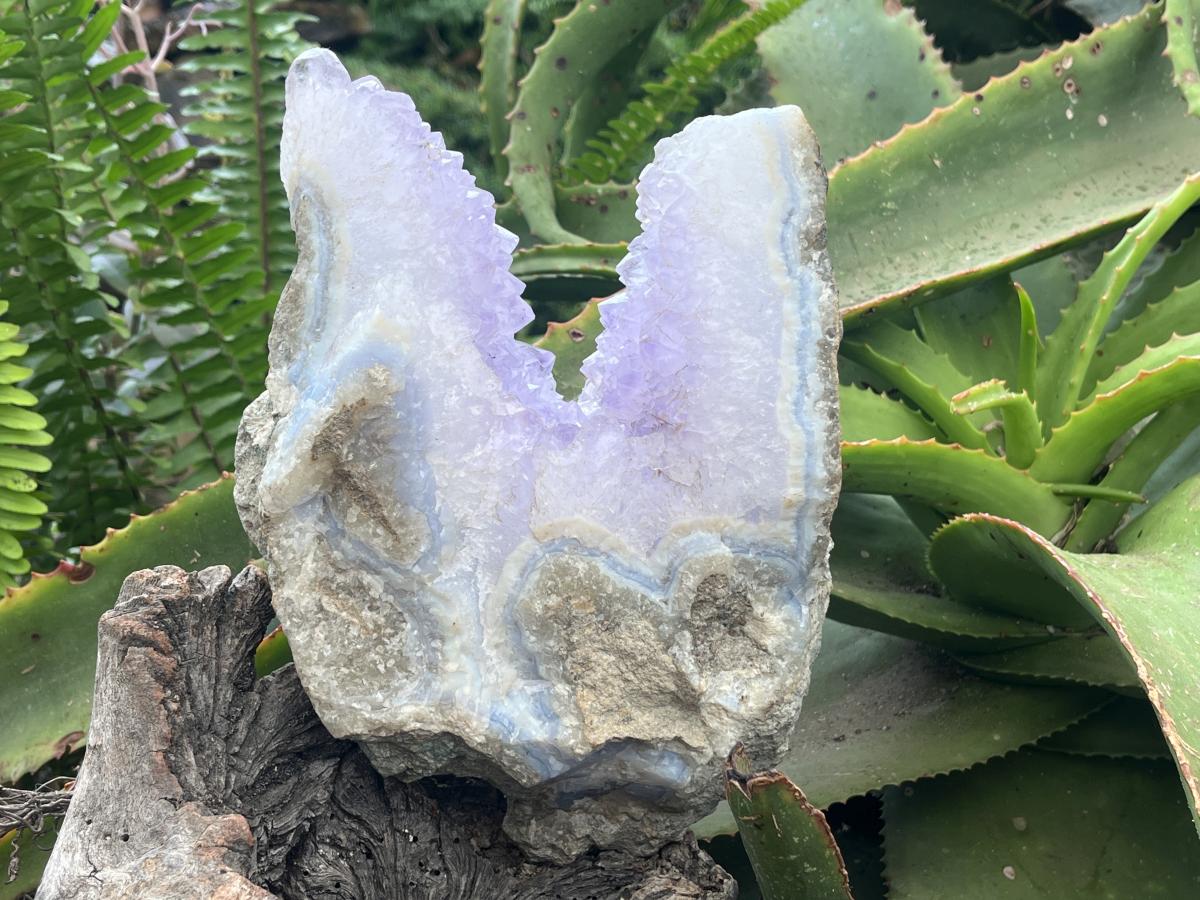 Natural Blue Lace Agate Amethyst Centred Specimen x 1 From Nsanje, Malawi