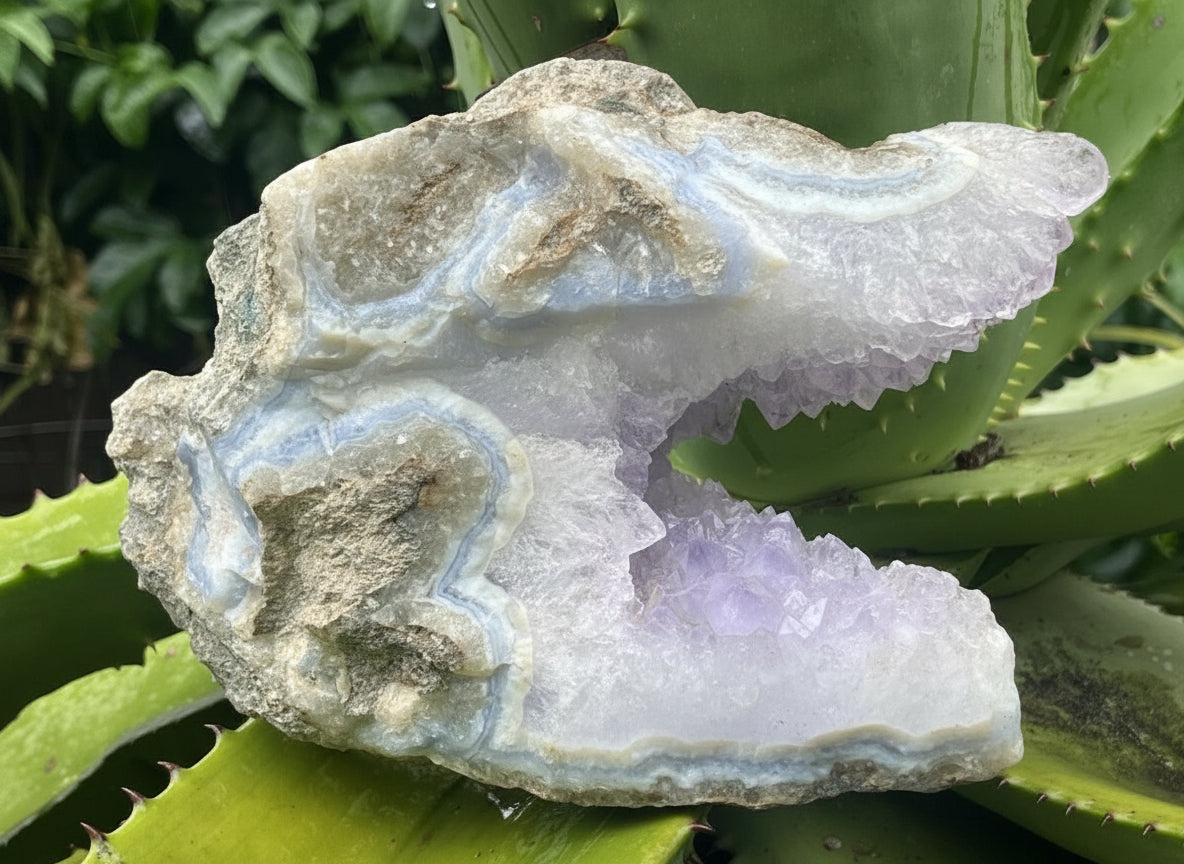 Natural Blue Lace Agate Amethyst Centred Specimen x 1 From Nsanje, Malawi