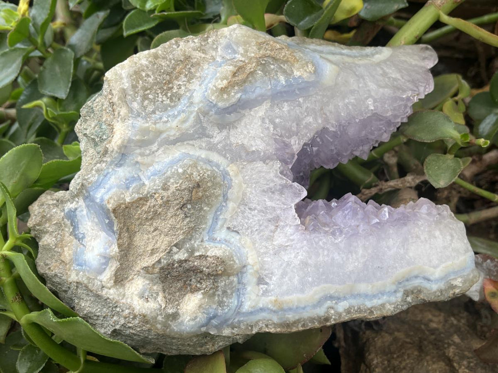 Natural Blue Lace Agate Amethyst Centred Specimen x 1 From Nsanje, Malawi