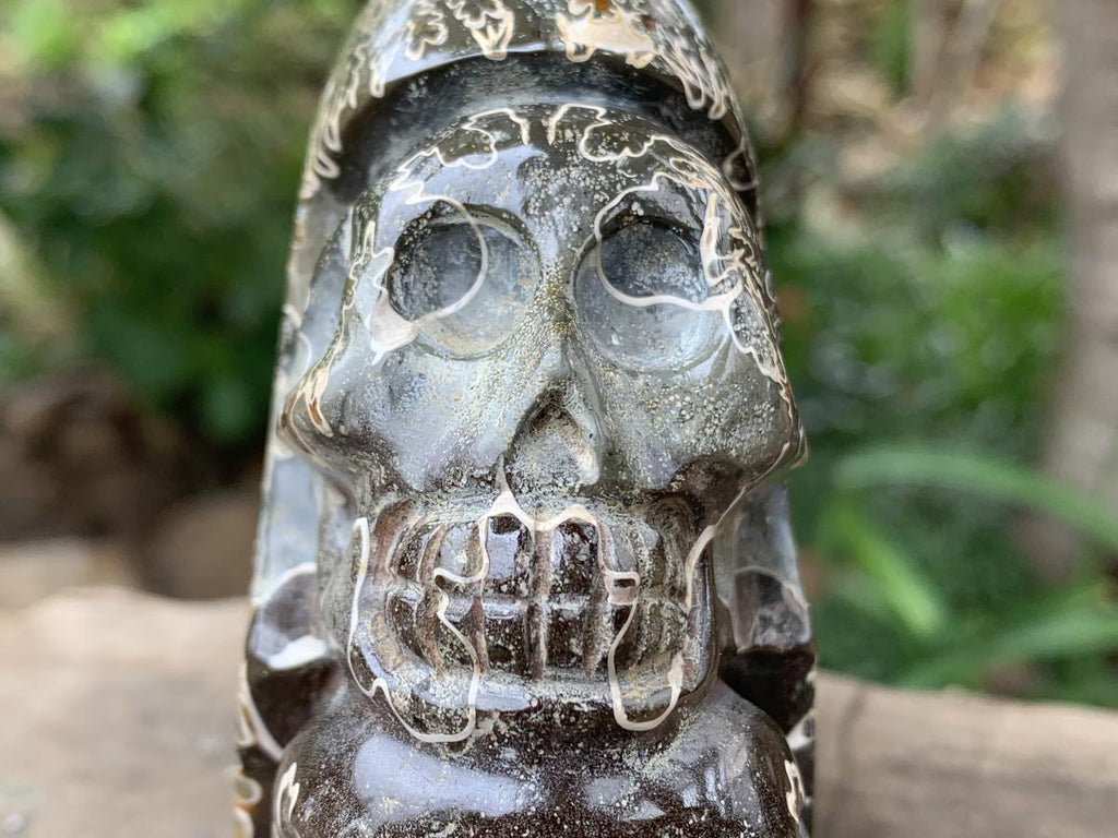 Hand Made Cleoniceras Ammonite Fossil Double Skull Art Carving x 1 From Tulear, Madagascar