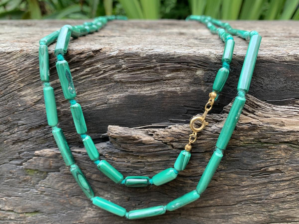 Hand Made Pair of Cylindrical Malachite Bead Necklaces x 1 From the Congo