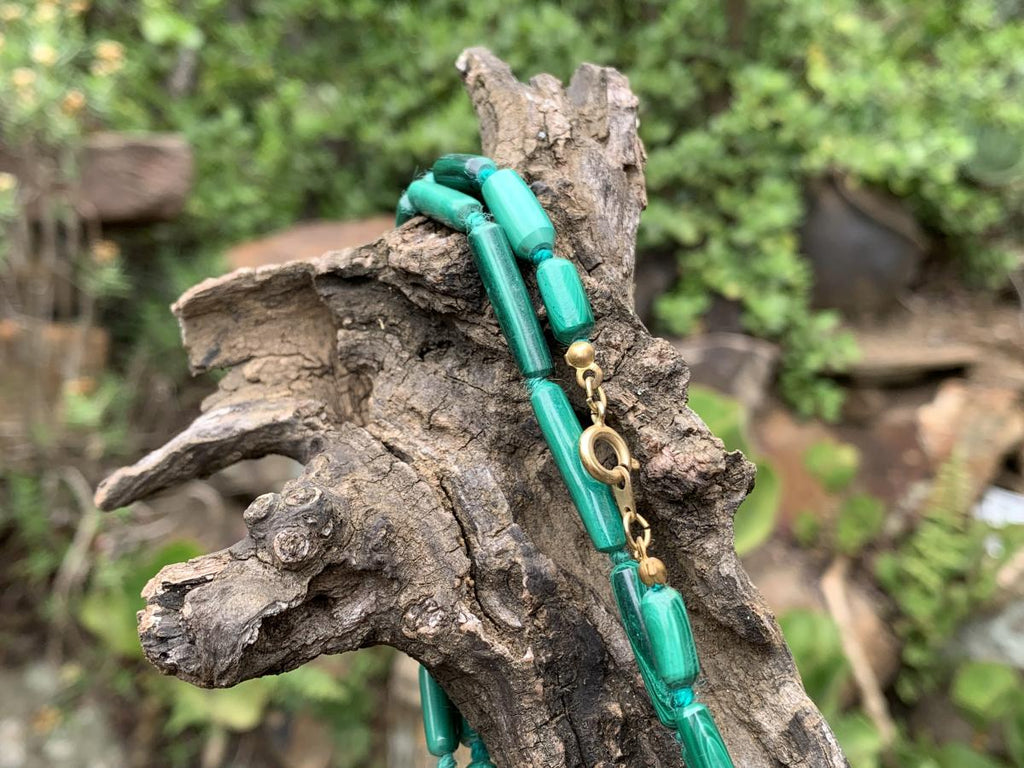 Hand Made Pair of Cylindrical Malachite Bead Necklaces x 1 From the Congo
