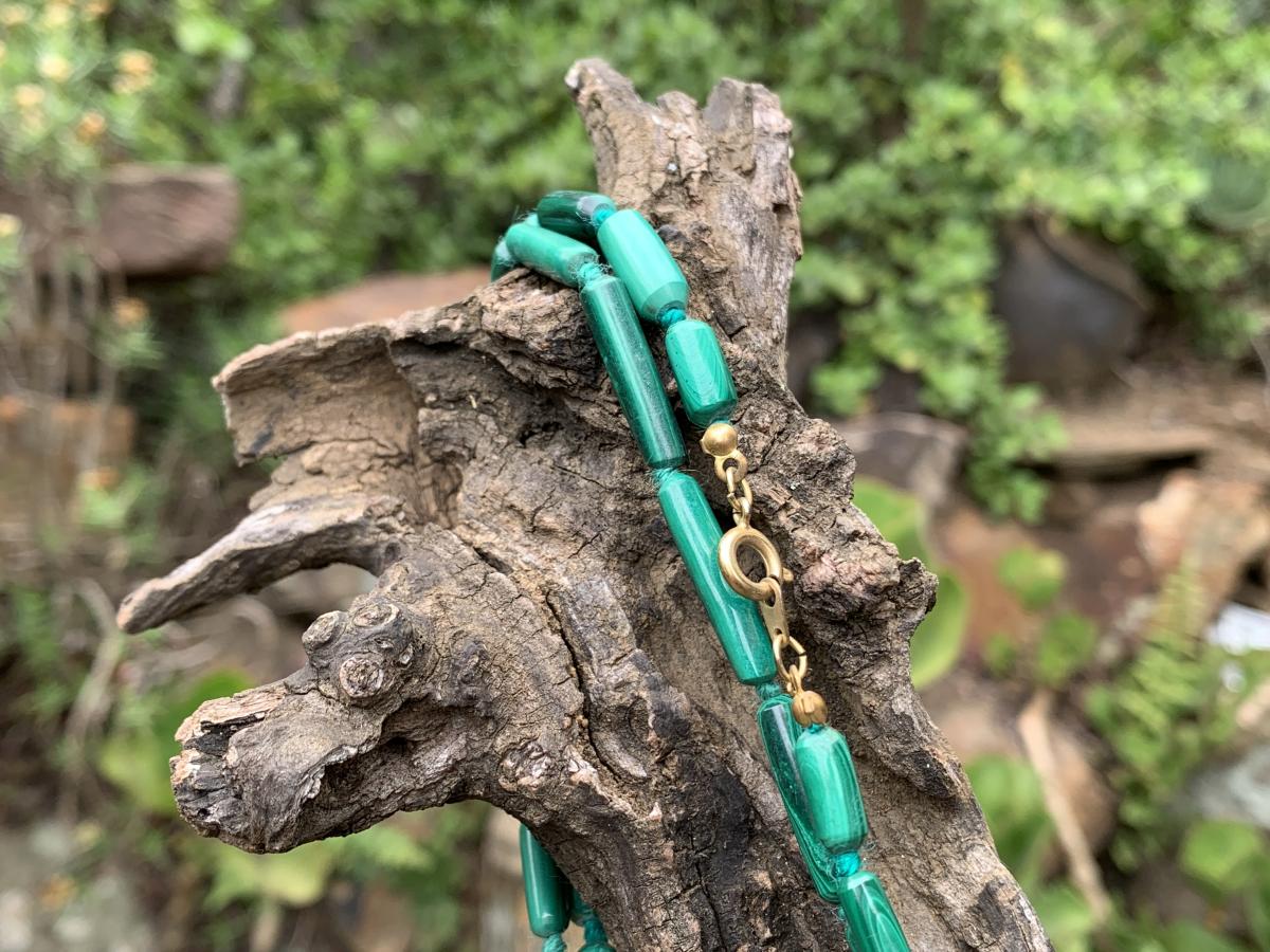 Hand Made Pair of Cylindrical Malachite Bead Necklaces x 1 From the Congo