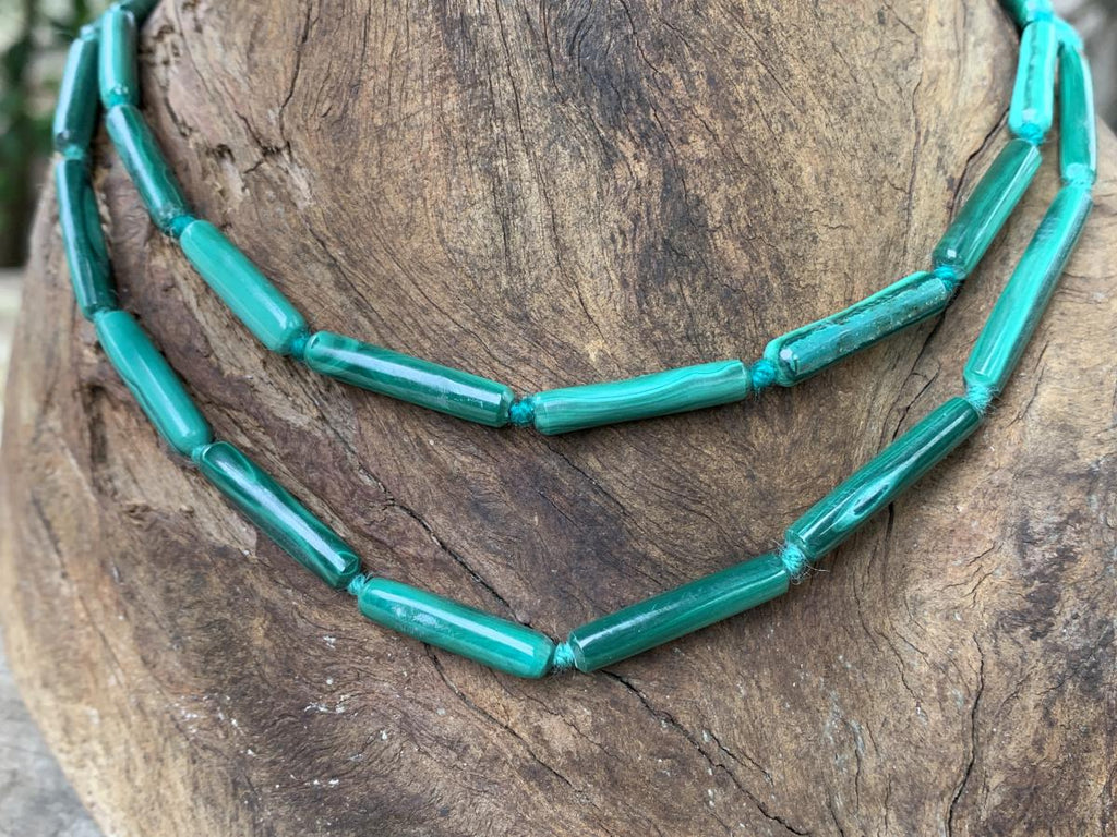 Hand Made Pair of Cylindrical Malachite Bead Necklaces x 1 From the Congo