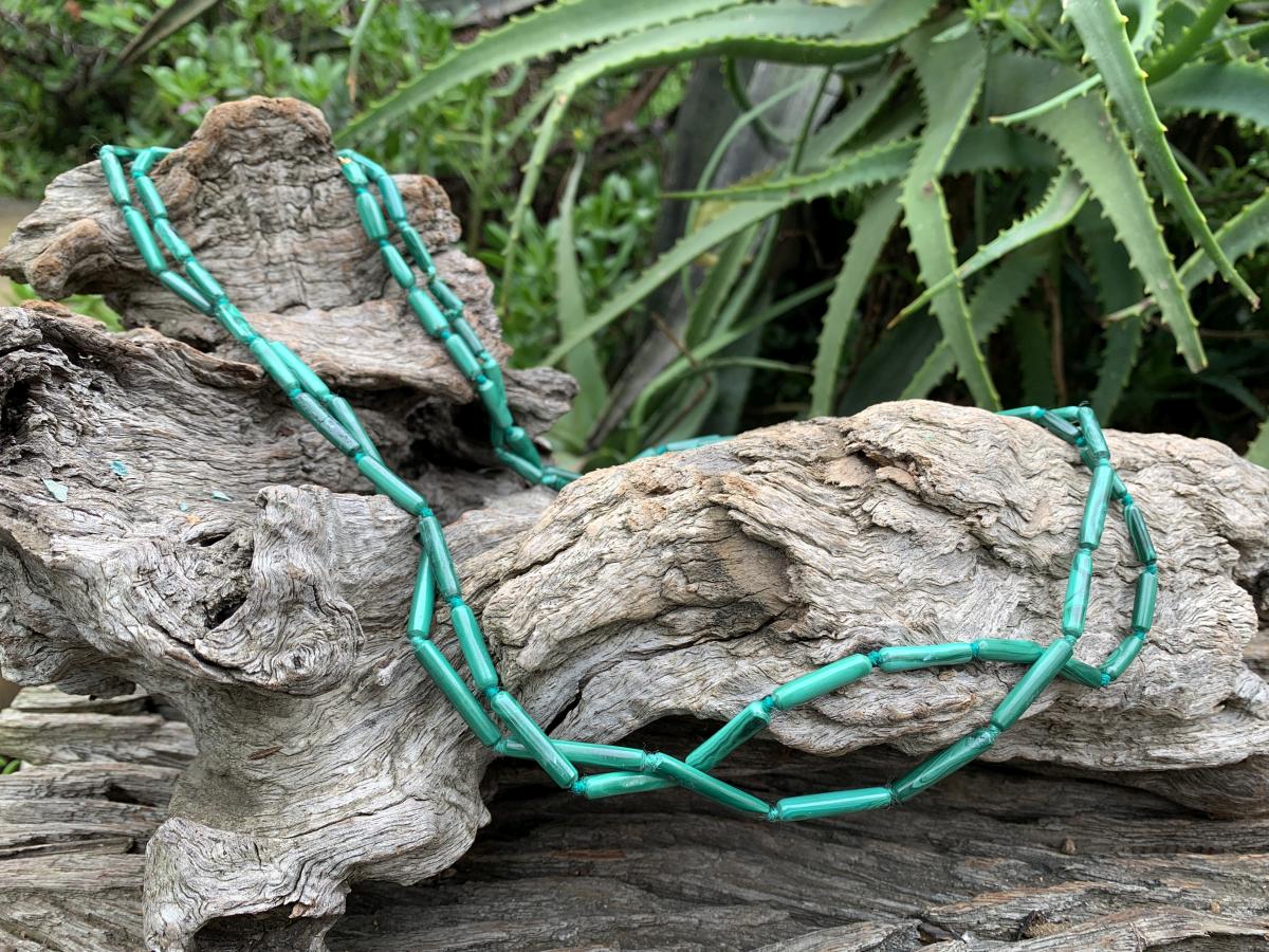 Hand Made Pair of Cylindrical Malachite Bead Necklaces x 1 From the Congo