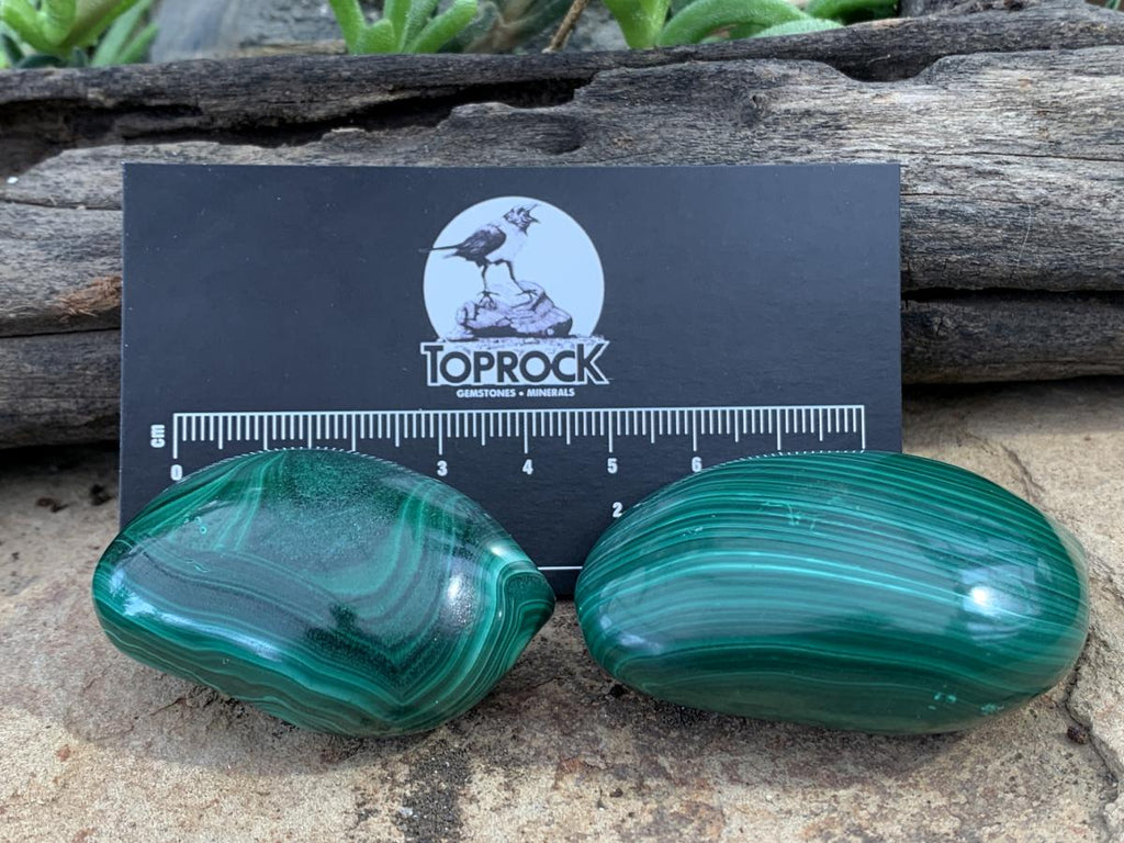 Polished Pair of Beautifully Patterned Malachite Free Forms x 1 From the Congo