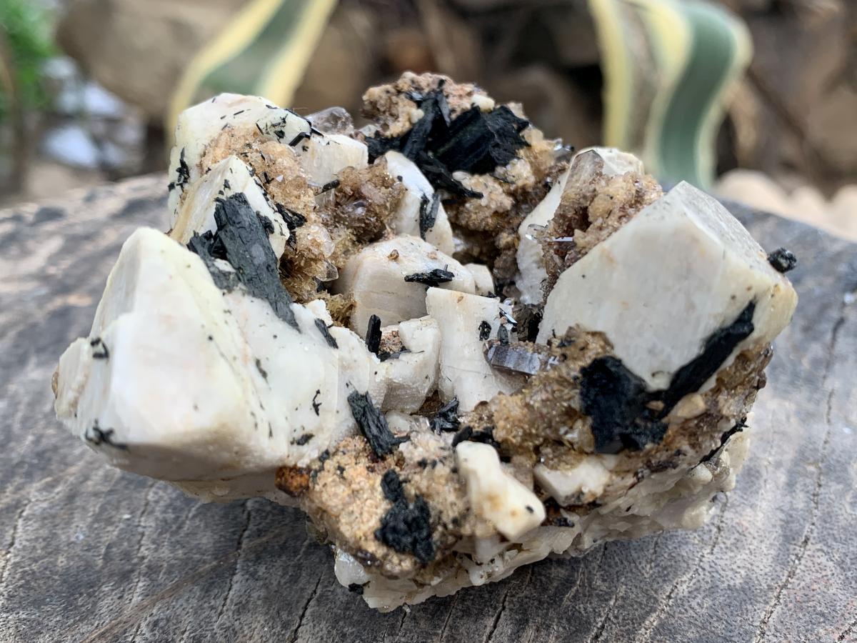 Natural White Orthoclase, Black Aegirine, Zircon and Quartz Specimen x 1 From Zomba Malosa, Malawi