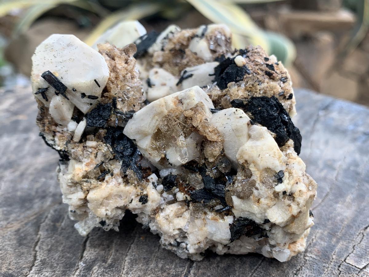 Natural White Orthoclase, Black Aegirine, Zircon and Quartz Specimen x 1 From Zomba Malosa, Malawi