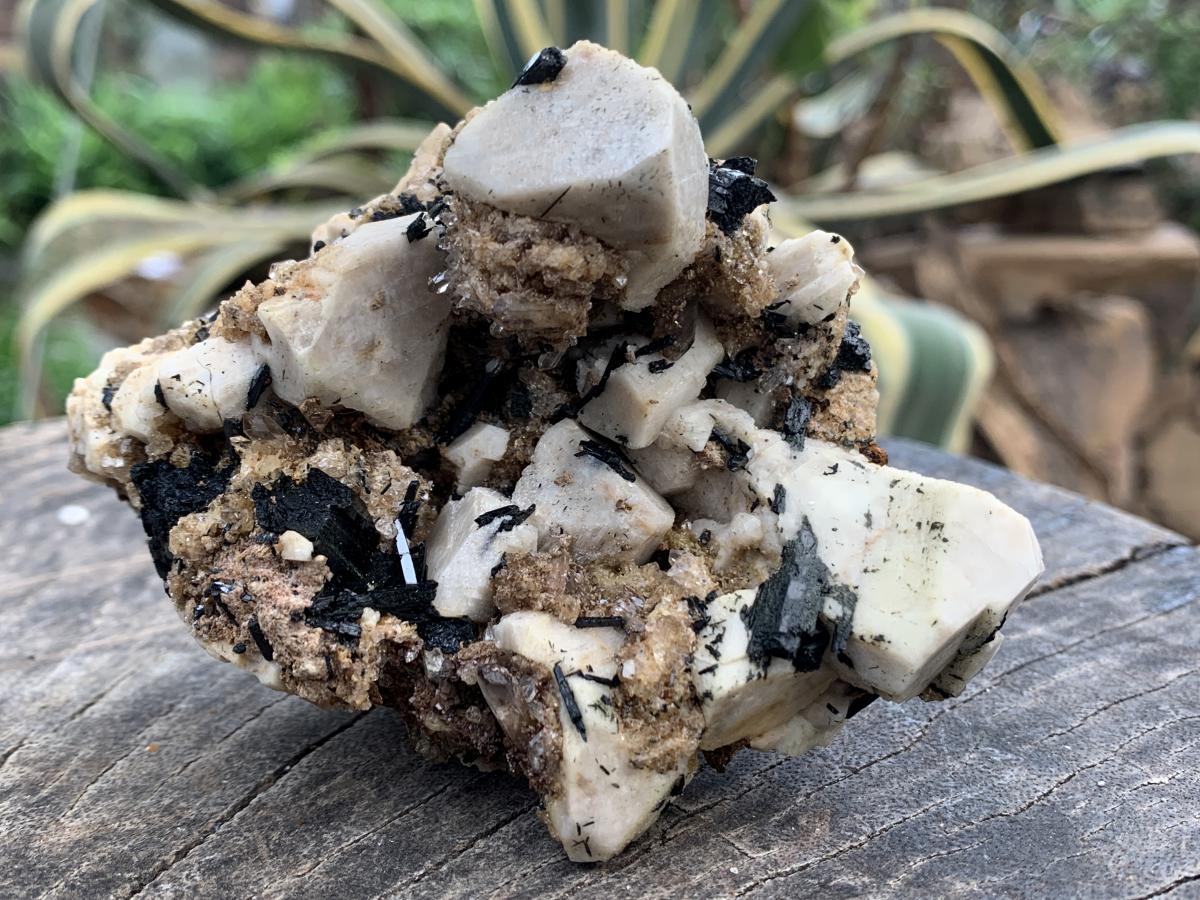 Natural White Orthoclase, Black Aegirine, Zircon and Quartz Specimen x 1 From Zomba Malosa, Malawi