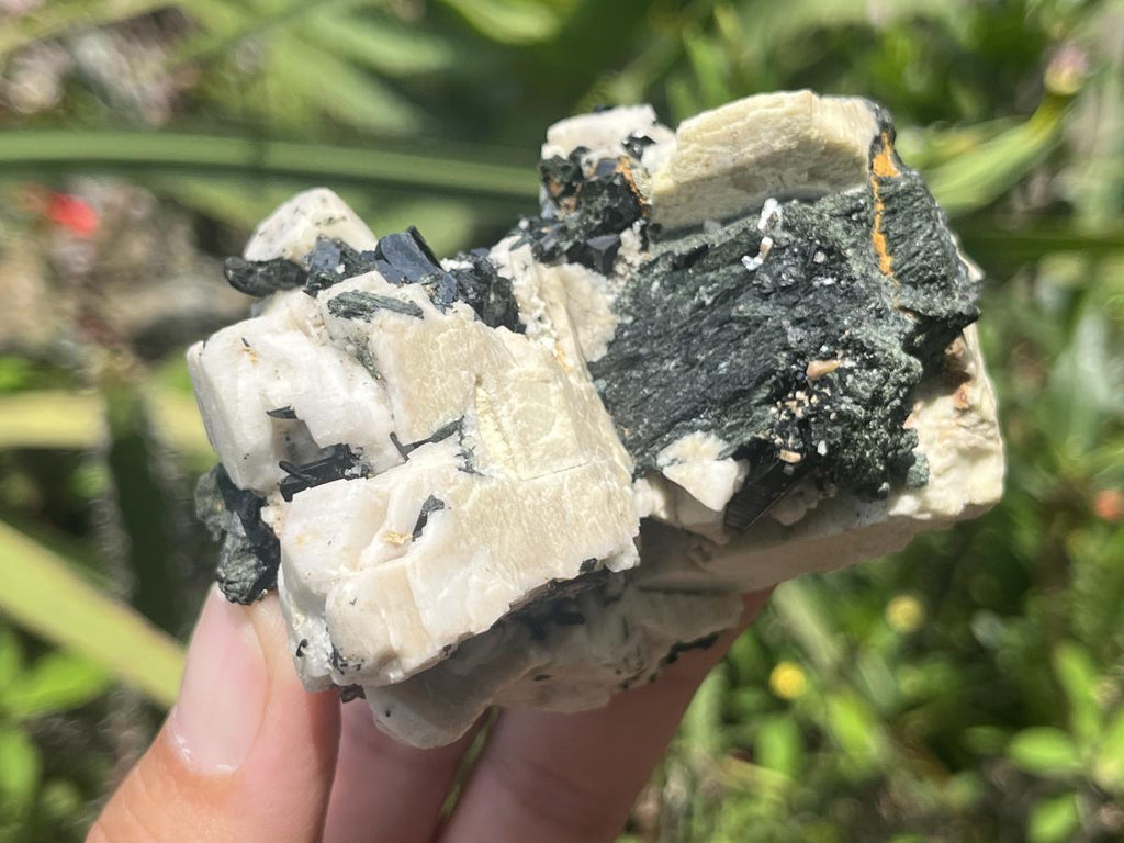 Natural Black Aegirine Crystals in White Orthoclase x 1 From Zomba Malosa, Malawi