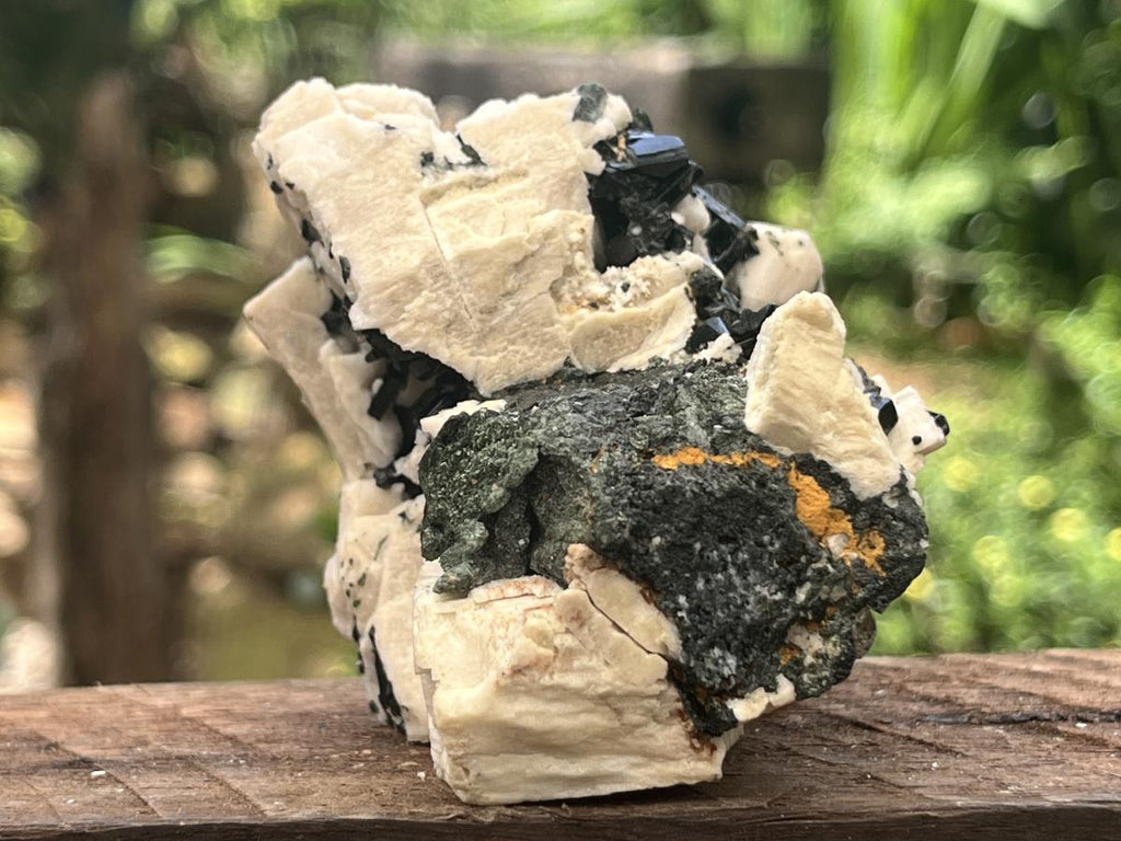 Natural Black Aegirine Crystals in White Orthoclase x 1 From Zomba Malosa, Malawi