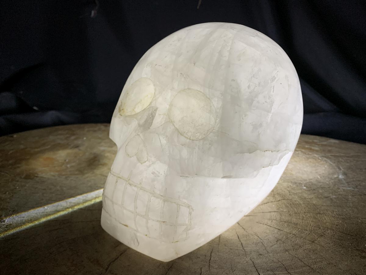 Hand Made Large White Quartz Crystal Skull Carving x 1 From Madagascar