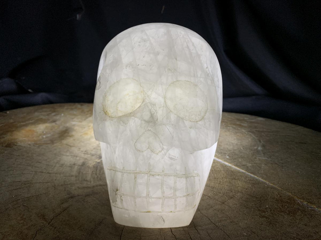 Hand Made Large White Quartz Crystal Skull Carving x 1 From Madagascar