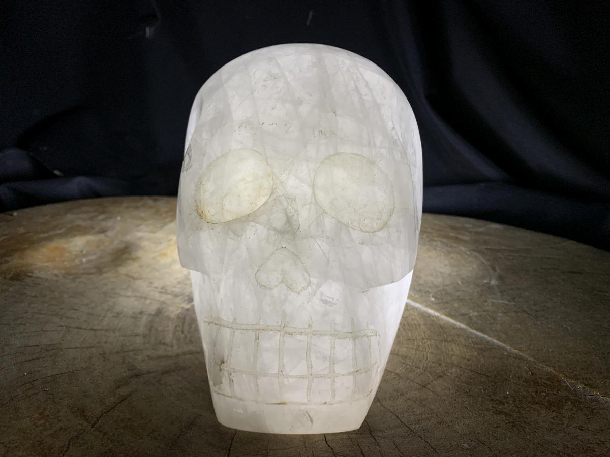 Hand Made Large White Quartz Crystal Skull Carving x 1 From Madagascar